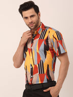 Jainish Men's Lycra Printed Half Sleeve Formal Shirts ( SF 814Yellow ) | Grocsy
