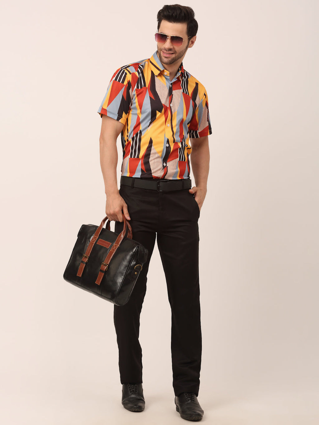 Jainish Men's Lycra Printed Half Sleeve Formal Shirts ( SF 814Yellow ) | Grocsy