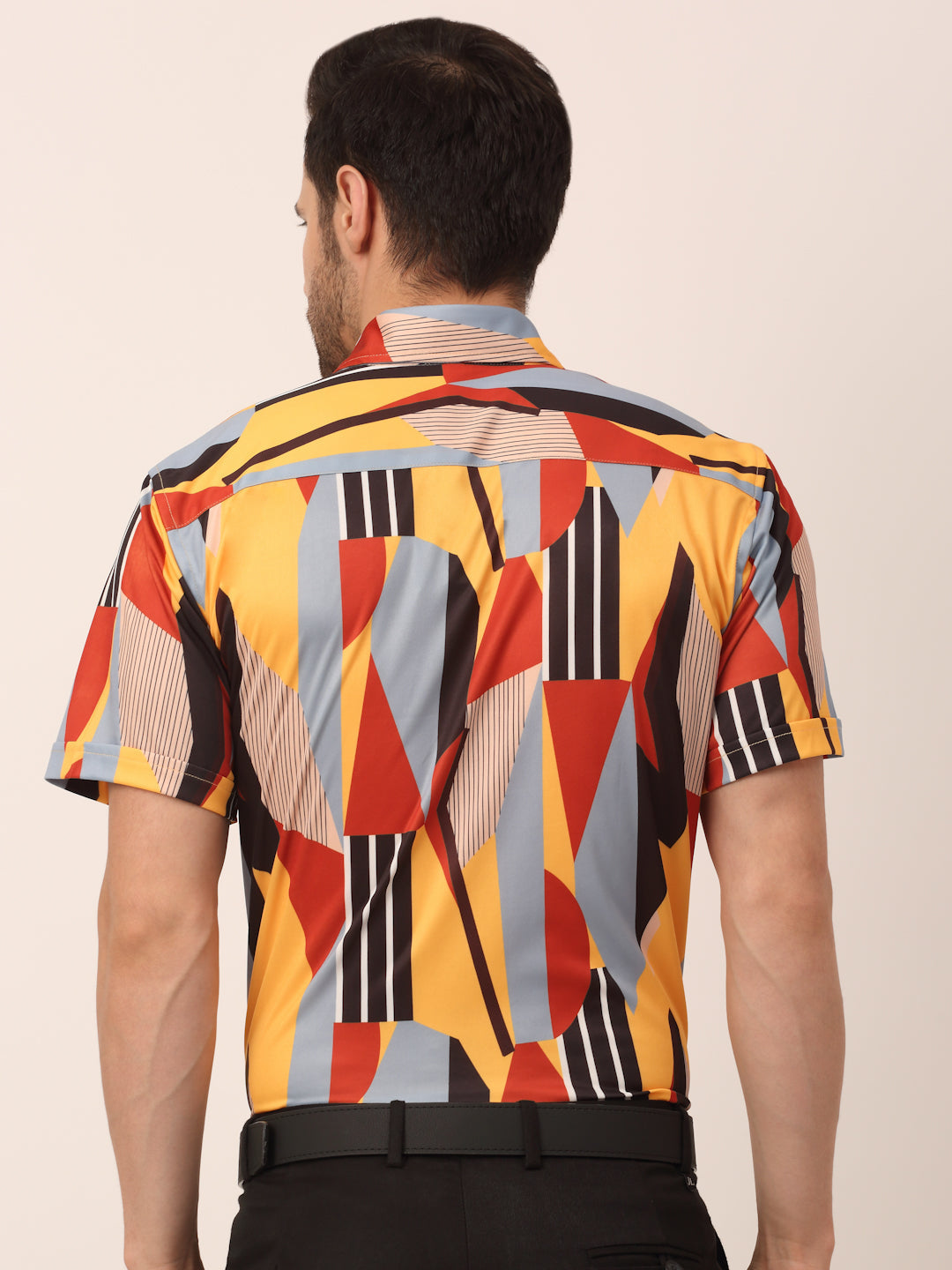 Jainish Men's Lycra Printed Half Sleeve Formal Shirts ( SF 814Yellow ) | Grocsy
