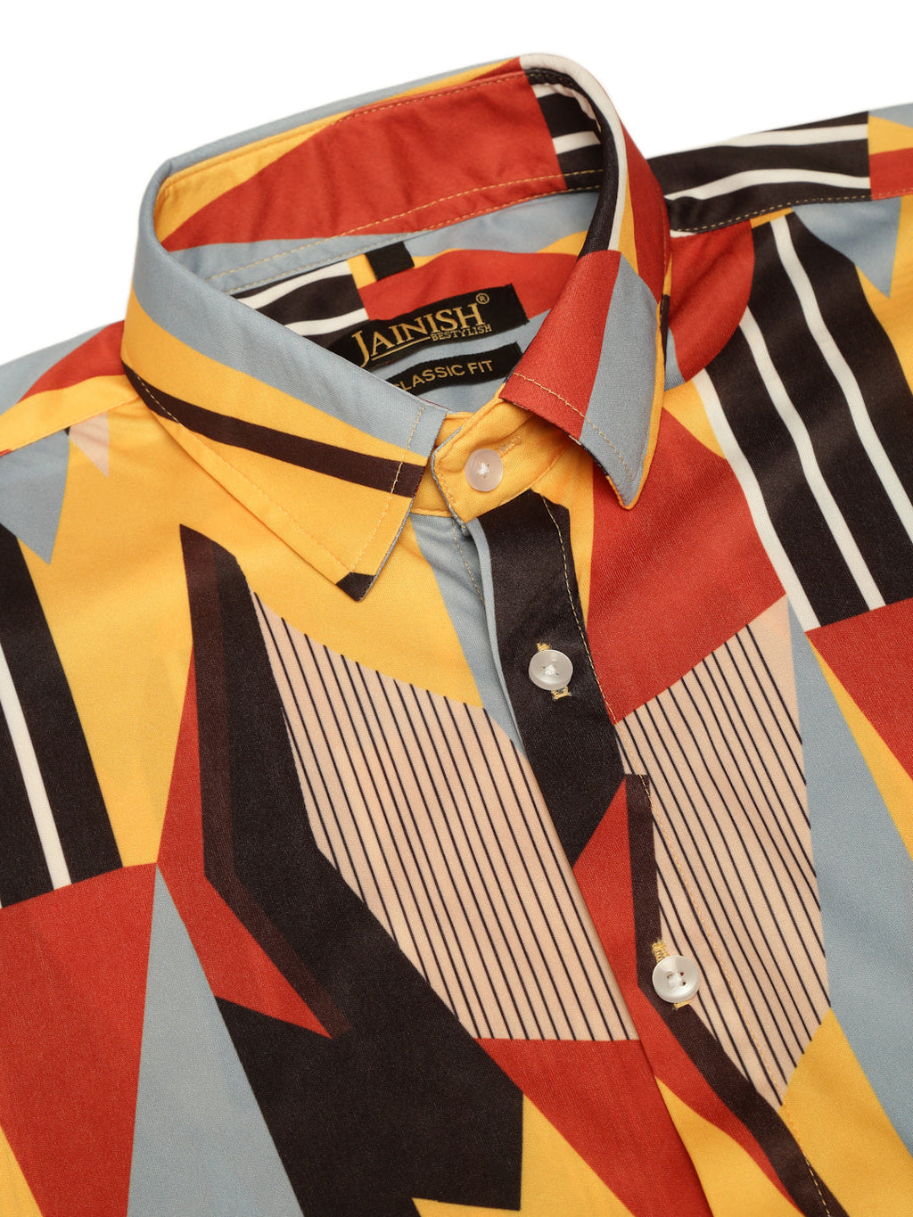 Jainish Men's Lycra Printed Half Sleeve Formal Shirts ( SF 814Yellow ) | Grocsy