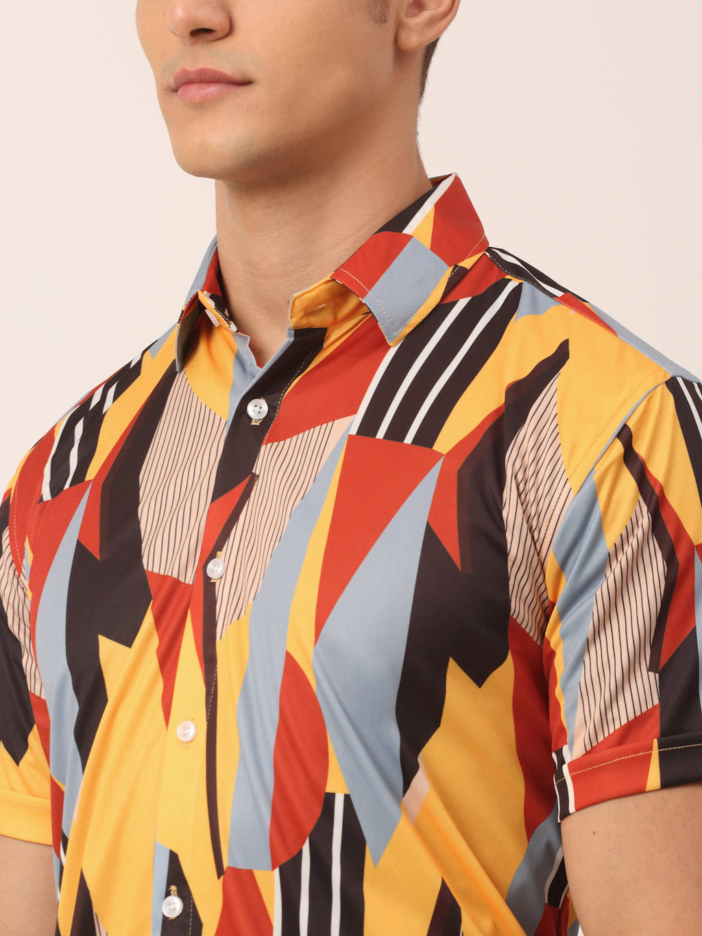 Jainish Men's Lycra Printed Half Sleeve Formal Shirts ( SF 814Yellow ) | Grocsy