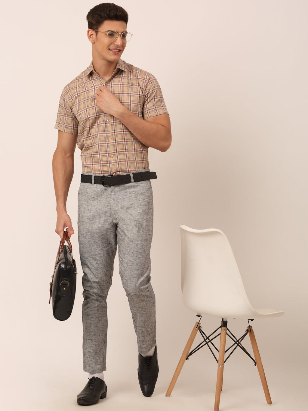 Jainish Men's Cotton Checked Half Sleeve Formal Shirts ( SF 815Brown ) | Grocsy