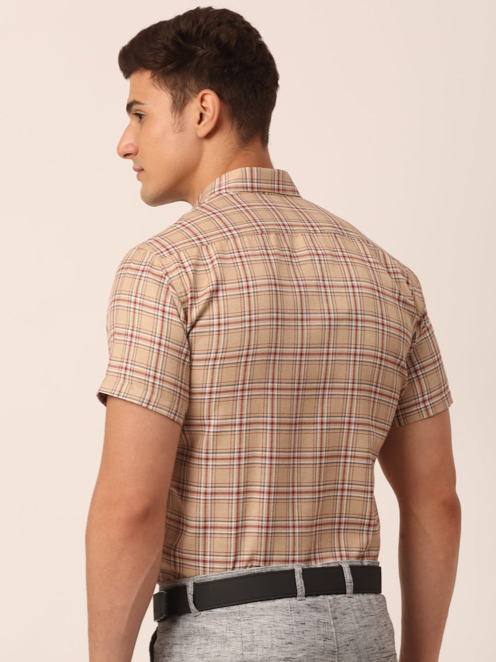 Jainish Men's Cotton Checked Half Sleeve Formal Shirts ( SF 815Brown ) | Grocsy