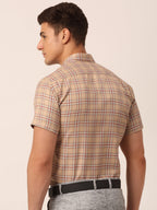 Jainish Men's Cotton Checked Half Sleeve Formal Shirts ( SF 815Brown ) | Grocsy