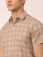 Jainish Men's Cotton Checked Half Sleeve Formal Shirts ( SF 815Brown ) | Grocsy