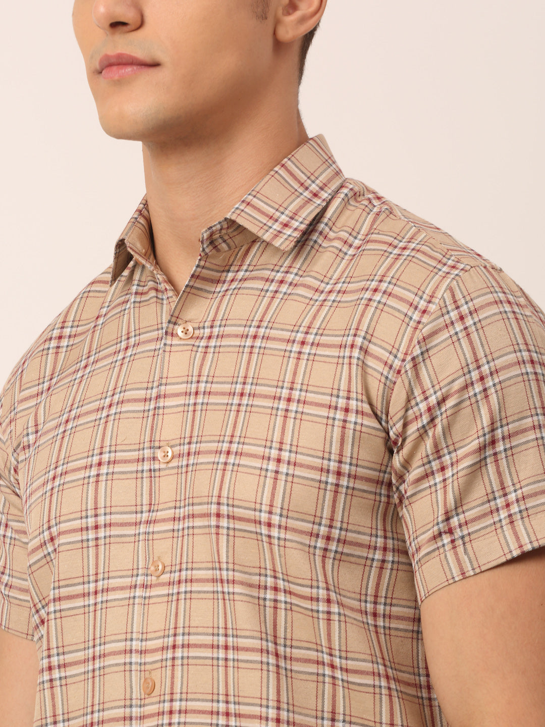 Jainish Men's Cotton Checked Half Sleeve Formal Shirts ( SF 815Brown ) | Grocsy