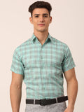 Jainish Men's Cotton Checked Half Sleeve Formal Shirts ( SF 815Green ) | Grocsy