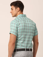Jainish Men's Cotton Checked Half Sleeve Formal Shirts ( SF 815Green ) | Grocsy