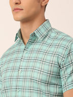 Jainish Men's Cotton Checked Half Sleeve Formal Shirts ( SF 815Green ) | Grocsy