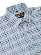 Jainish Men's Cotton Checked Half Sleeves Formal Shirts - Sky Blue | Grocsy