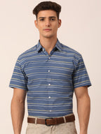 Jainish Men's Cotton Striped Half Sleeve Formal Shirts ( SF 816Blue ) | Grocsy