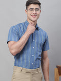 Jainish Men's Blue Striped Formal Shirt | Grocsy