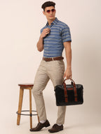 Jainish Men's Cotton Striped Half Sleeve Formal Shirts ( SF 816Blue ) | Grocsy