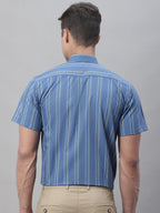 Jainish Men's Blue Striped Formal Shirt | Grocsy