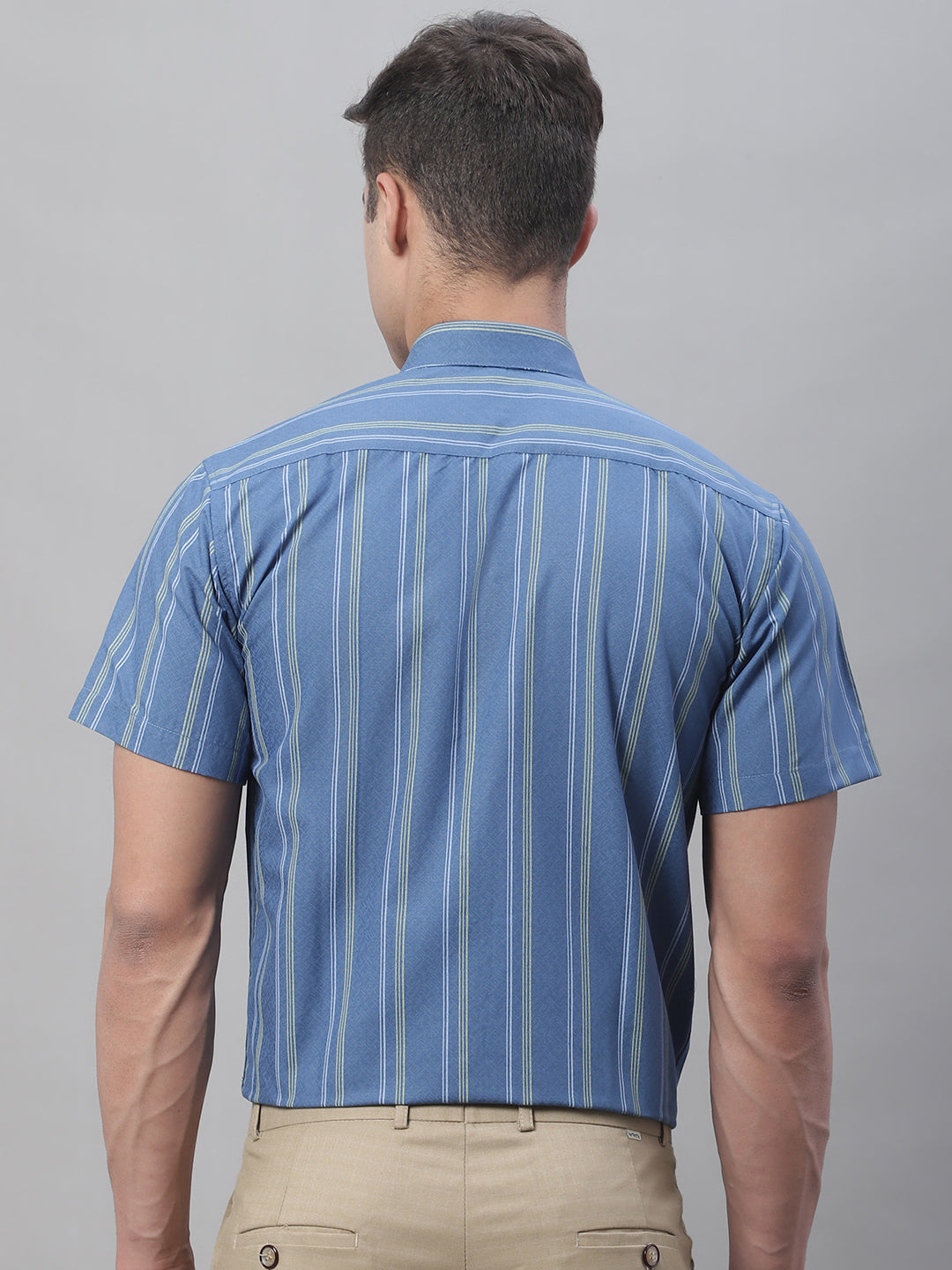 Jainish Men's Blue Striped Formal Shirt | Grocsy