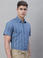 Jainish Men's Blue Striped Formal Shirt | Grocsy