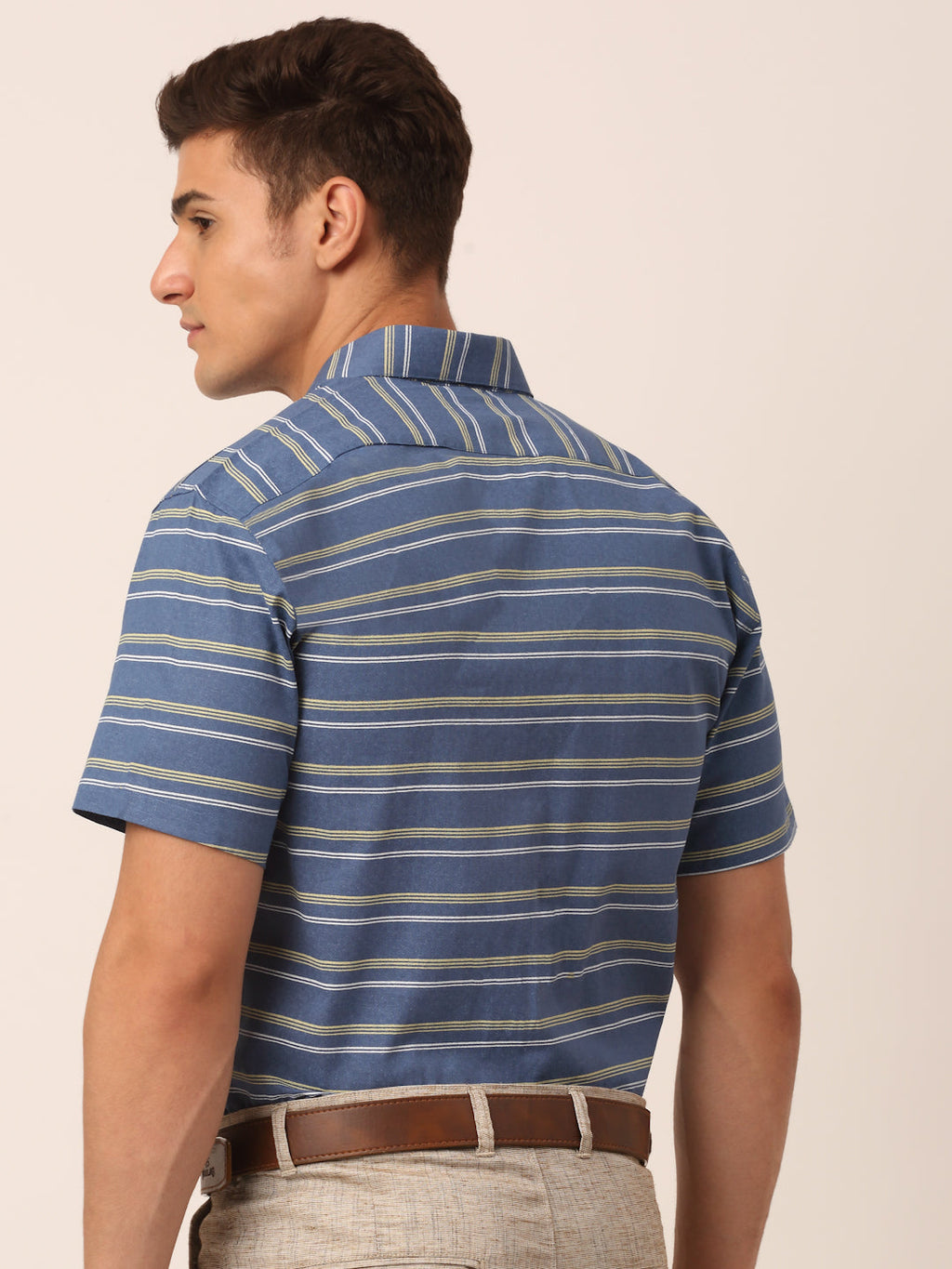 Jainish Men's Cotton Striped Half Sleeve Formal Shirts ( SF 816Blue ) | Grocsy