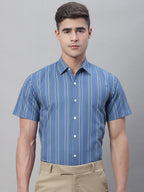 Jainish Men's Blue Striped Formal Shirt | Grocsy