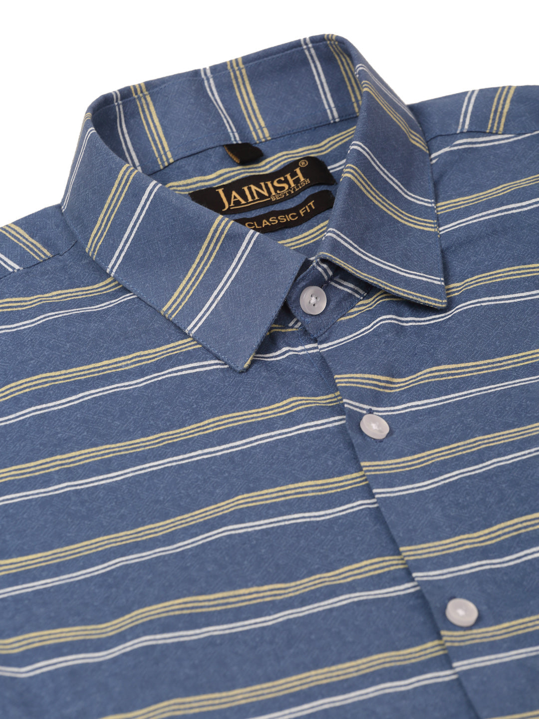 Jainish Men's Cotton Striped Half Sleeve Formal Shirts ( SF 816Blue ) | Grocsy