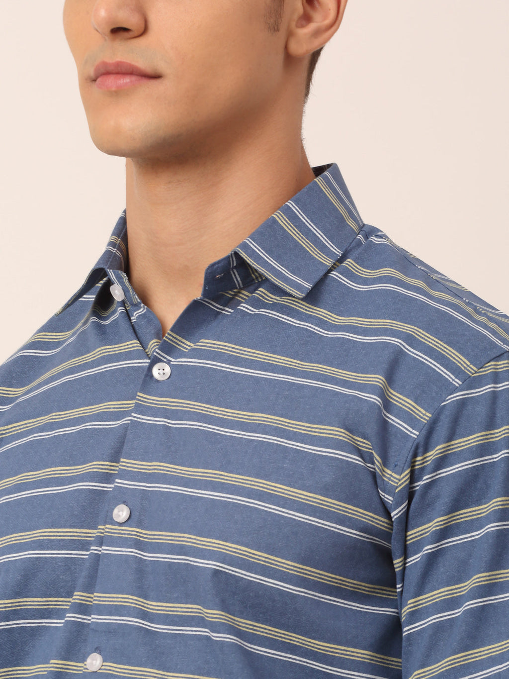 Jainish Men's Cotton Striped Half Sleeve Formal Shirts ( SF 816Blue ) | Grocsy