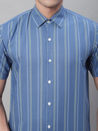 Jainish Men's Blue Striped Formal Shirt | Grocsy
