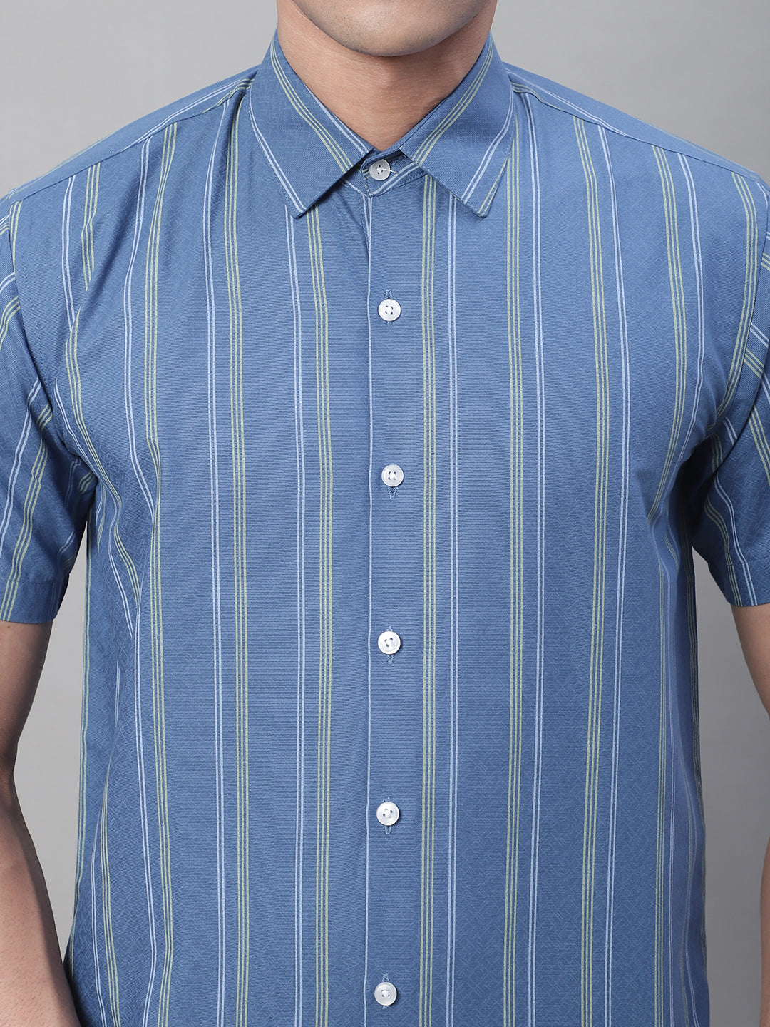 Jainish Men's Blue Striped Formal Shirt | Grocsy