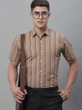 Jainish Men's Brown Striped Formal Shirt | Grocsy