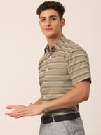 Jainish Men's Cotton Striped Half Sleeve Formal Shirts ( SF 816Brown ) | Grocsy