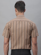 Jainish Men's Brown Striped Formal Shirt | Grocsy