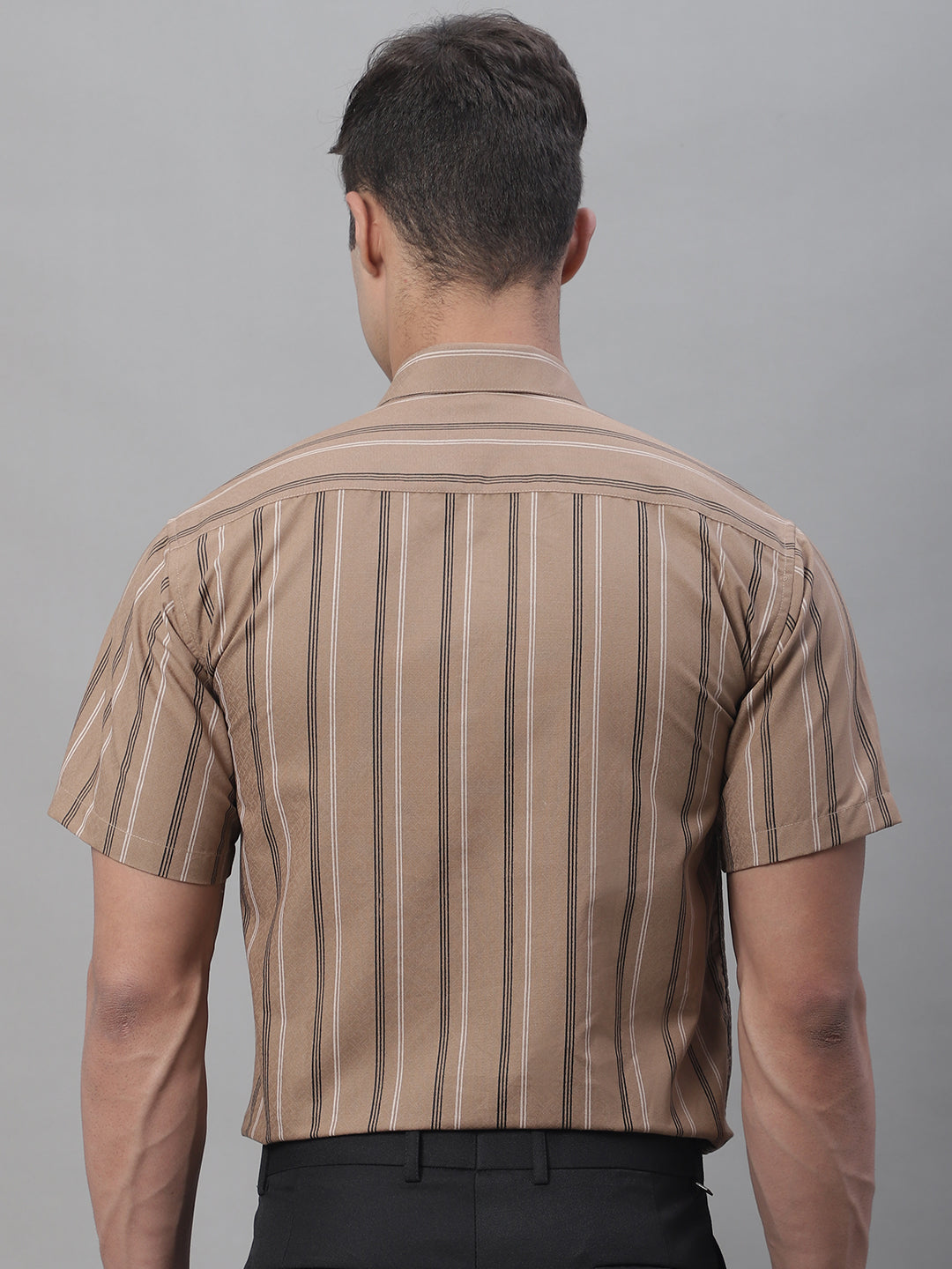 Jainish Men's Brown Striped Formal Shirt | Grocsy