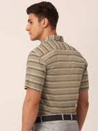 Jainish Men's Cotton Striped Half Sleeve Formal Shirts ( SF 816Brown ) | Grocsy