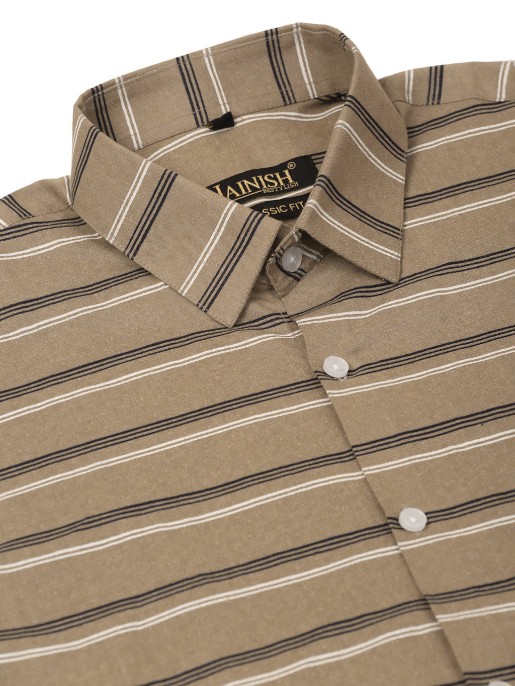 Jainish Men's Cotton Striped Half Sleeve Formal Shirts ( SF 816Brown ) | Grocsy