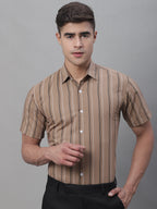 Jainish Men's Brown Striped Formal Shirt | Grocsy