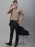 Jainish Men's Brown Striped Formal Shirt | Grocsy