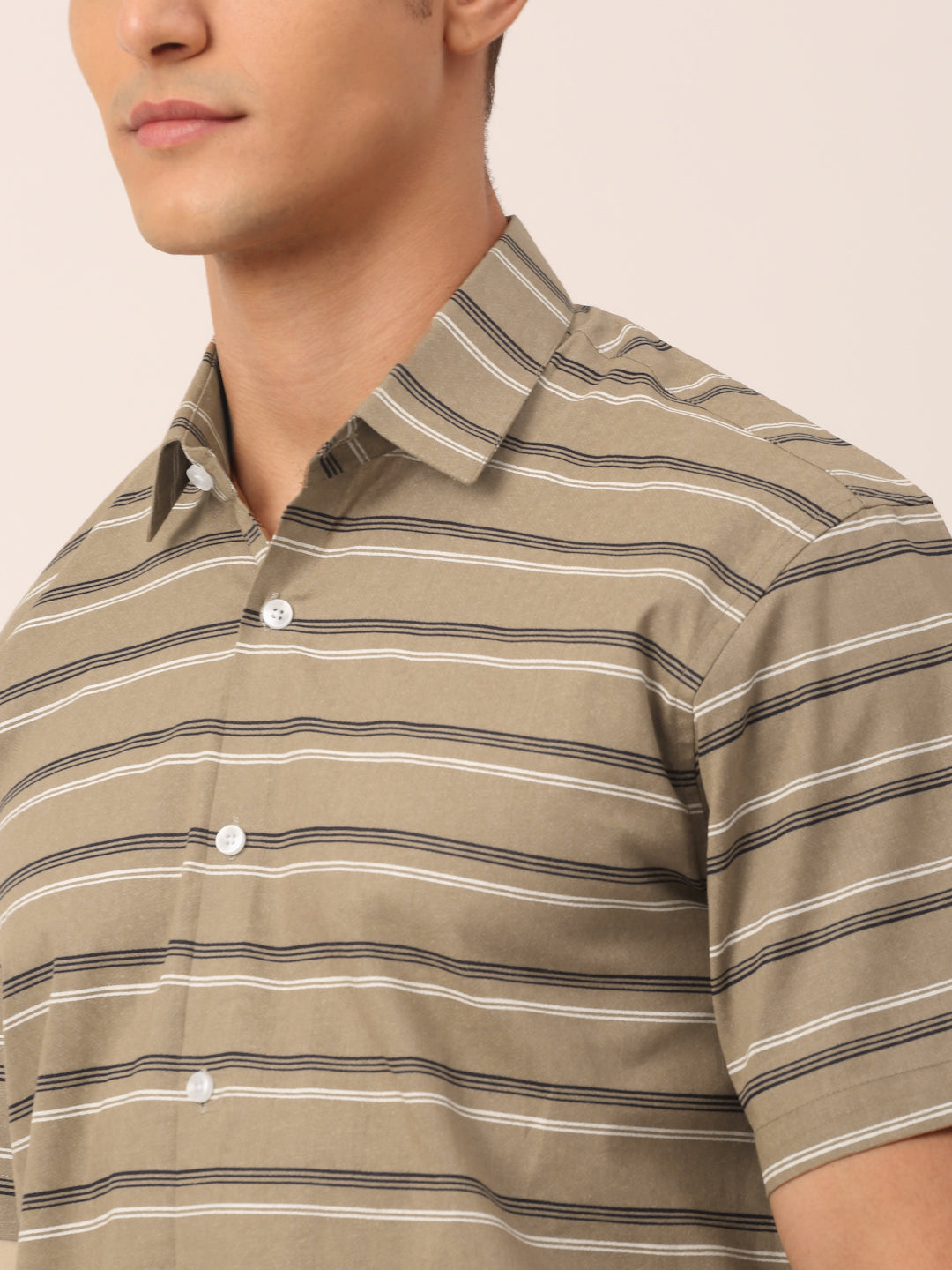 Jainish Men's Cotton Striped Half Sleeve Formal Shirts ( SF 816Brown ) | Grocsy