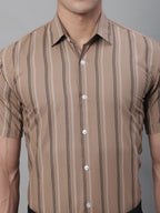 Jainish Men's Brown Striped Formal Shirt | Grocsy