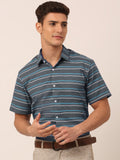 Jainish Men's Cotton Striped Half Sleeve Formal Shirts ( SF 816Grey ) | Grocsy