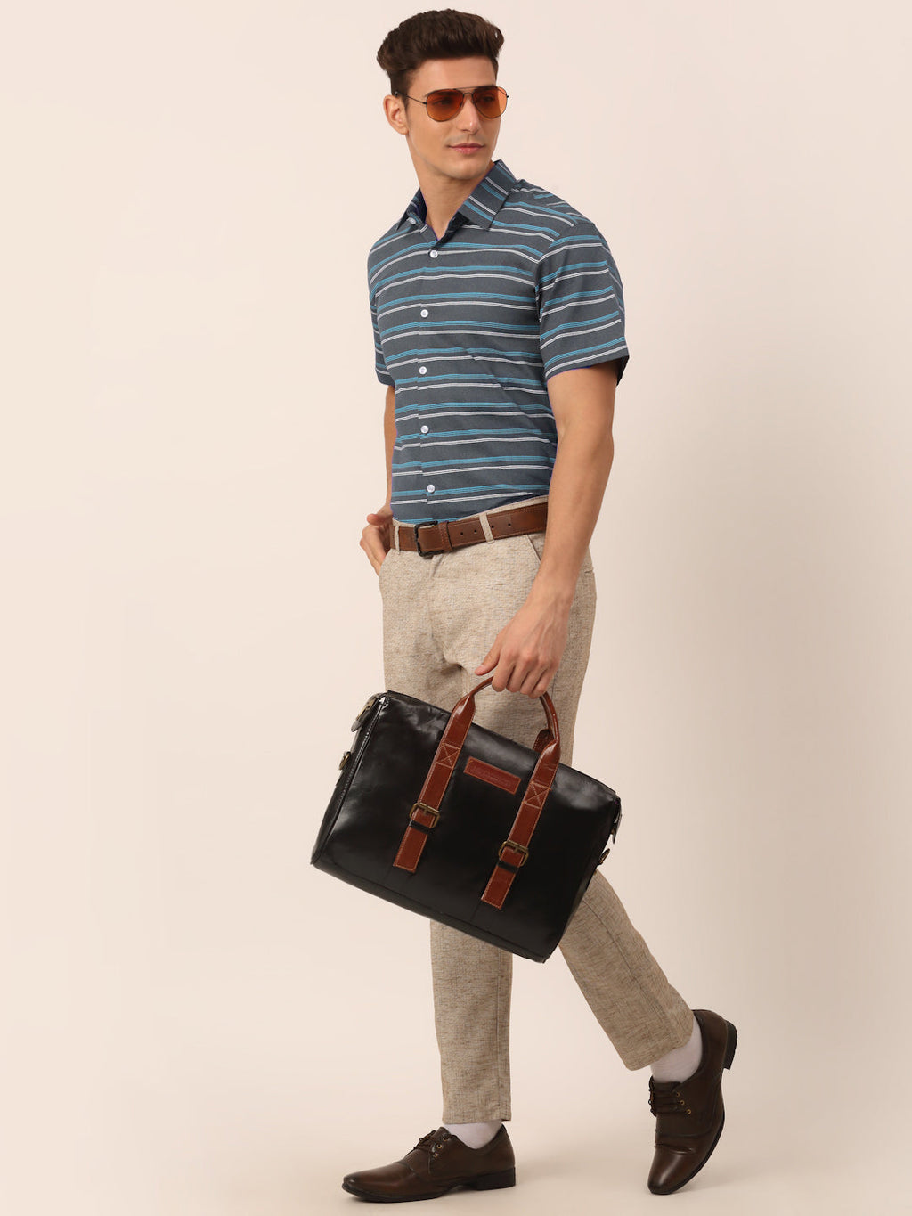 Jainish Men's Cotton Striped Half Sleeve Formal Shirts ( SF 816Grey ) | Grocsy