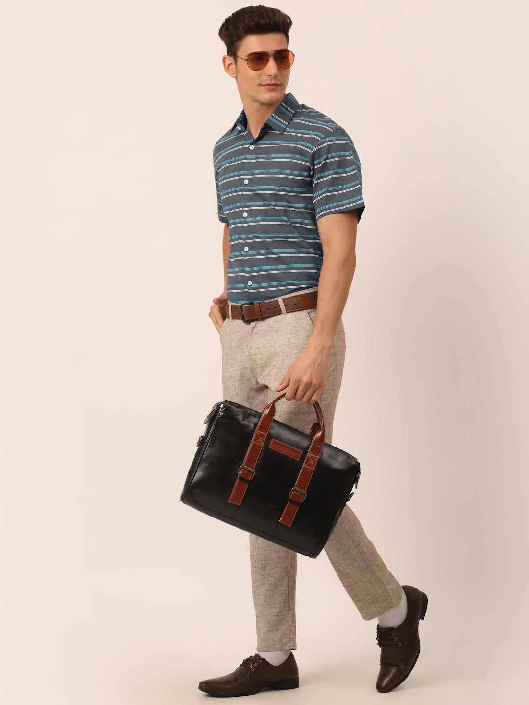 Jainish Men's Cotton Striped Half Sleeve Formal Shirts ( SF 816Grey ) | Grocsy