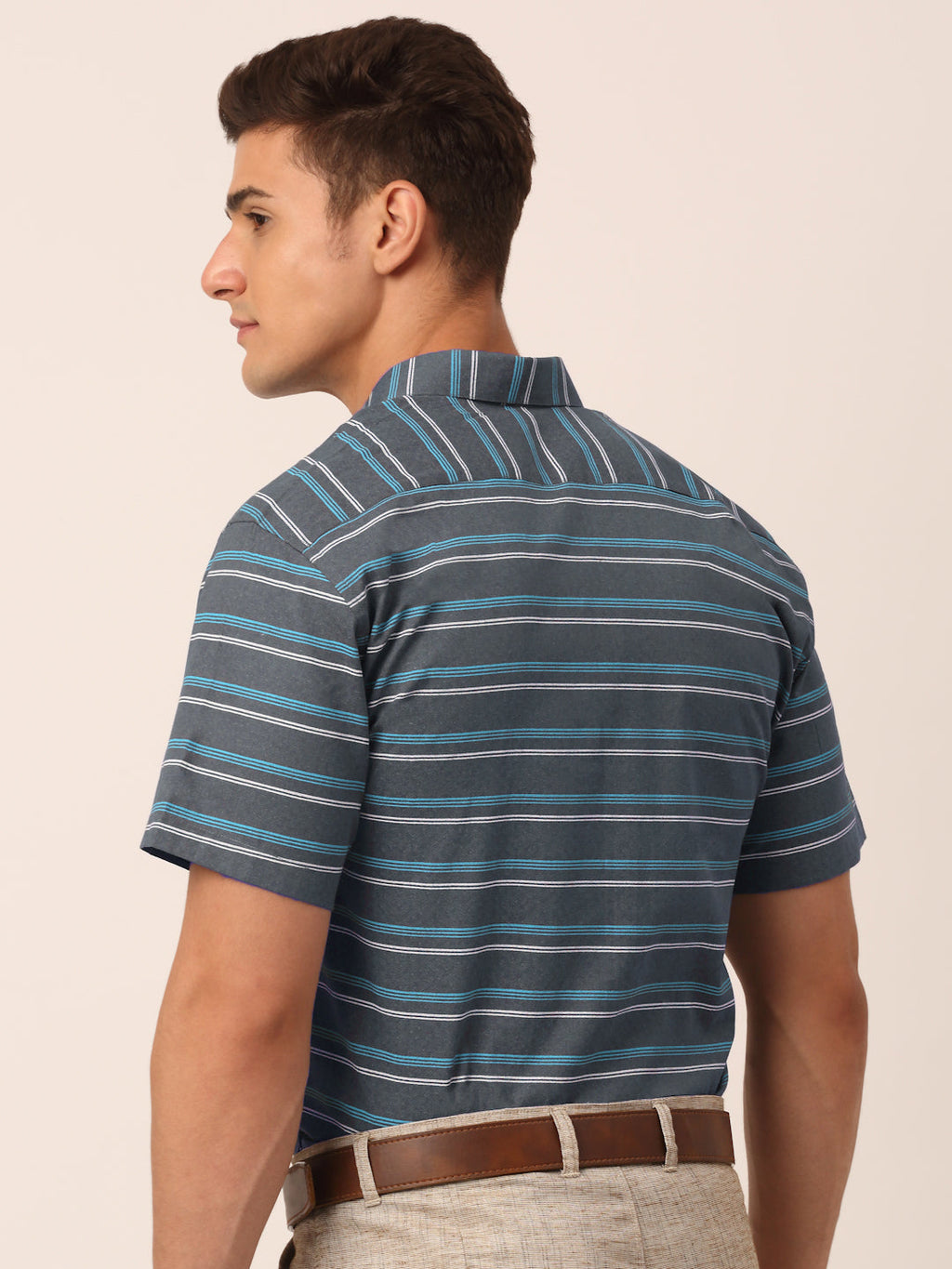 Jainish Men's Cotton Striped Half Sleeve Formal Shirts ( SF 816Grey ) | Grocsy