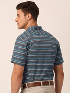 Jainish Men's Cotton Striped Half Sleeve Formal Shirts ( SF 816Grey ) | Grocsy
