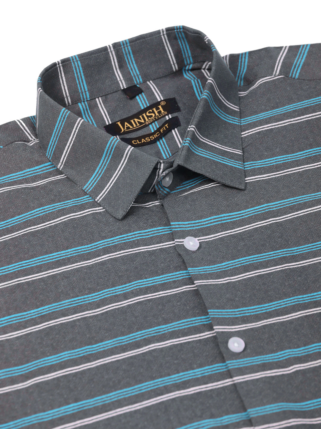 Jainish Men's Cotton Striped Half Sleeve Formal Shirts ( SF 816Grey ) | Grocsy