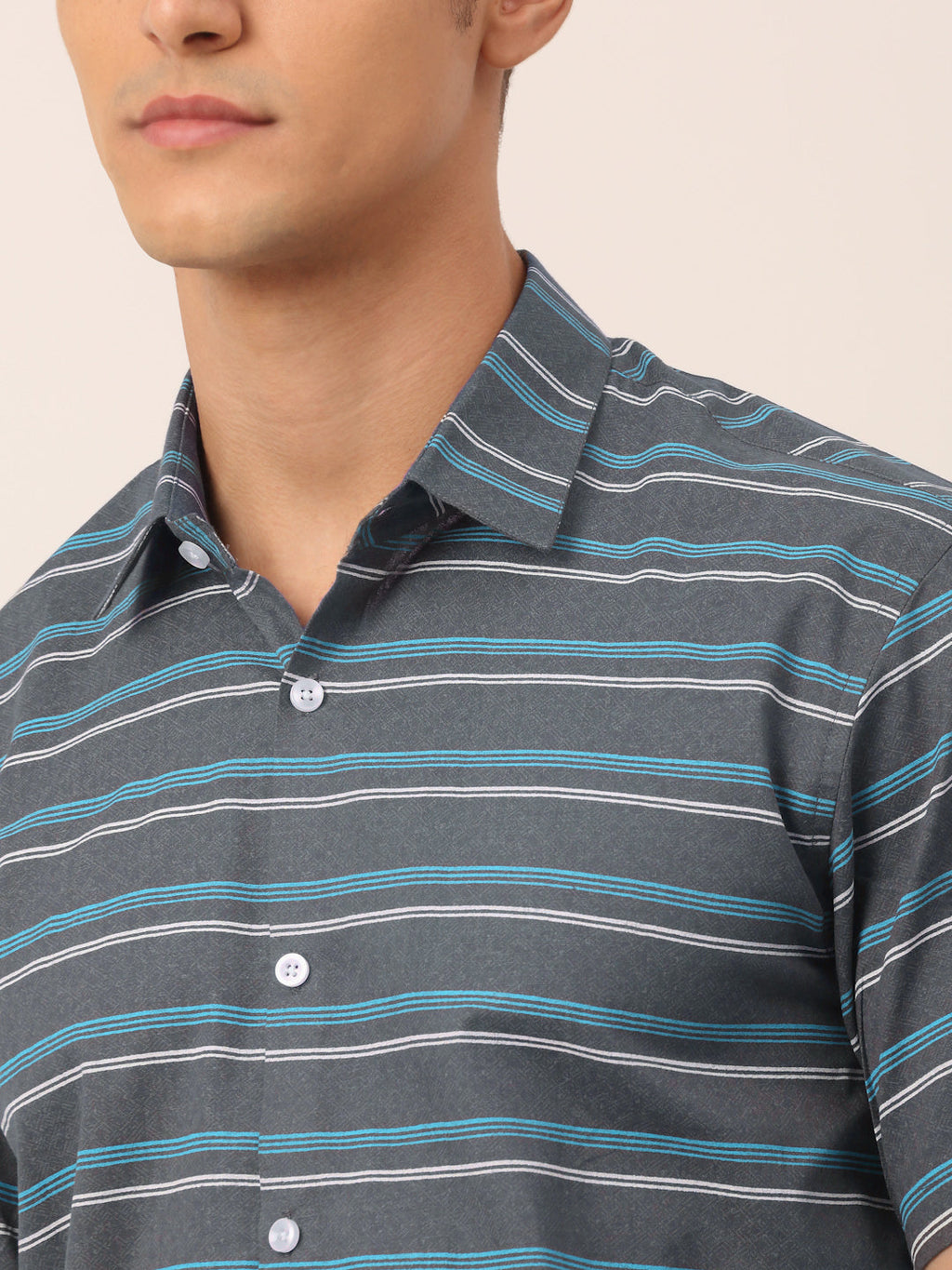 Jainish Men's Cotton Striped Half Sleeve Formal Shirts ( SF 816Grey ) | Grocsy