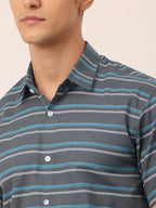 Jainish Men's Cotton Striped Half Sleeve Formal Shirts ( SF 816Grey ) | Grocsy