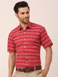 Jainish Men's Cotton Striped Half Sleeve Formal Shirts ( SF 816Maroon ) | Grocsy