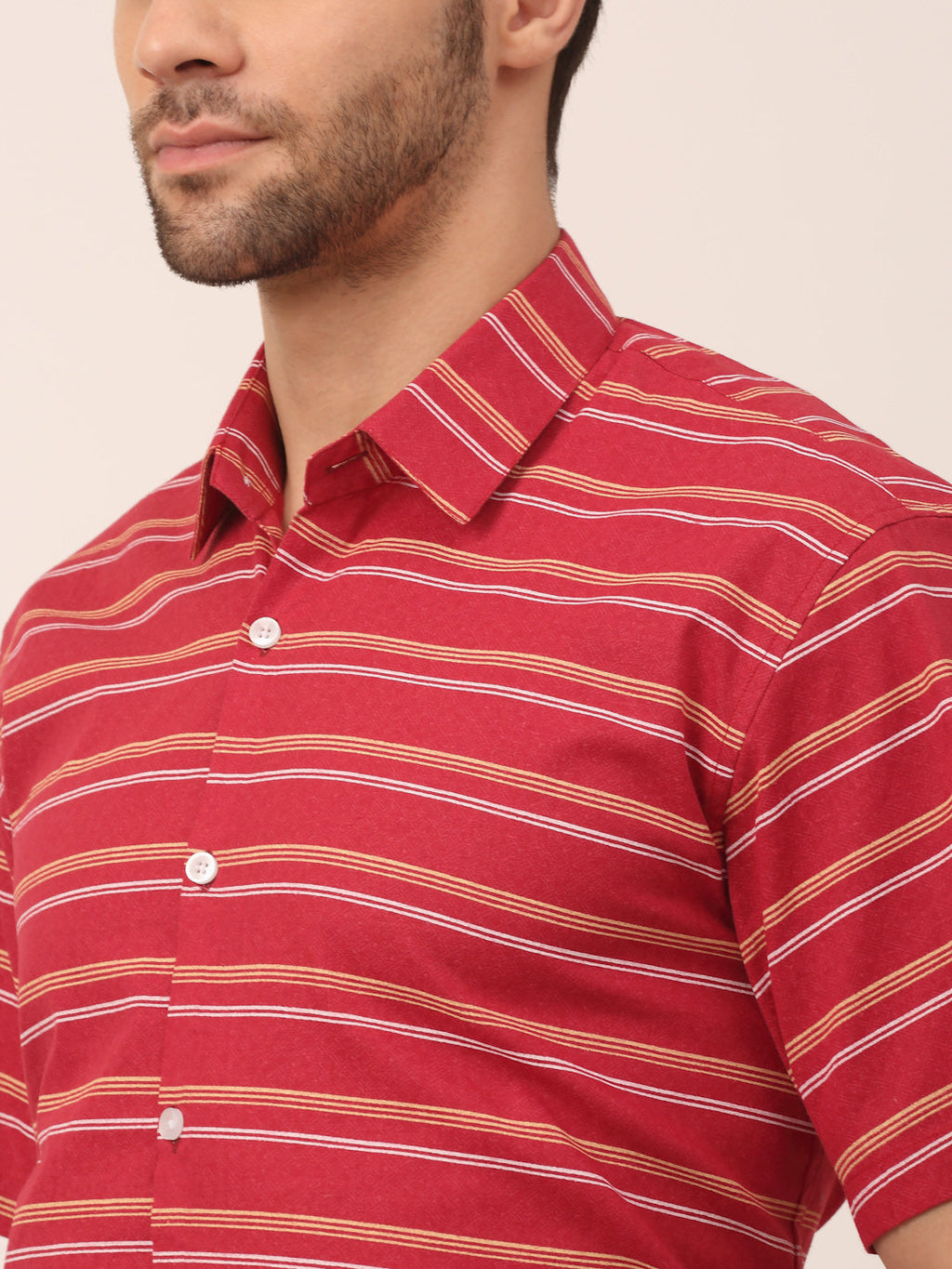 Jainish Men's Cotton Striped Half Sleeve Formal Shirts ( SF 816Maroon ) | Grocsy