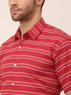 Jainish Men's Cotton Striped Half Sleeve Formal Shirts ( SF 816Maroon ) | Grocsy