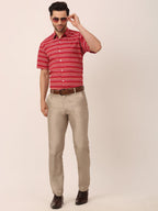 Jainish Men's Cotton Striped Half Sleeve Formal Shirts ( SF 816Maroon ) | Grocsy