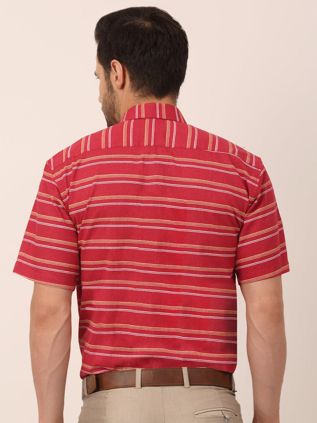 Jainish Men's Cotton Striped Half Sleeve Formal Shirts ( SF 816Maroon ) | Grocsy