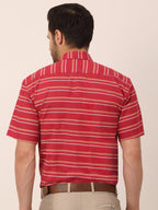 Jainish Men's Cotton Striped Half Sleeve Formal Shirts ( SF 816Maroon ) | Grocsy
